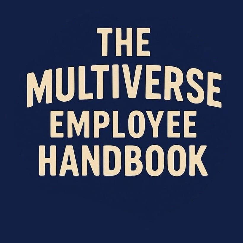 The Multiverse Employee Handbook Podcast Logo blending quantum physics and comedy